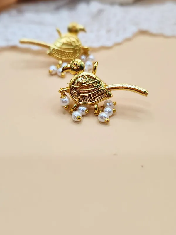Gold__And__Off_White_Alloy_With_Gold_Plating_Premium_Earrings_For_Women
