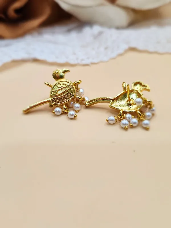 Gold__And__Off_White_Alloy_With_Gold_Plating_Premium_Earrings_For_Women