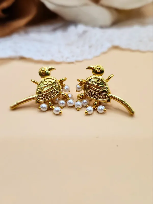 Gold__And__Off_White_Alloy_With_Gold_Plating_Premium_Earrings_For_Women