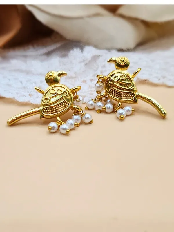 Gold__And__Off_White_Alloy_With_Gold_Plating_Premium_Earrings_For_Women