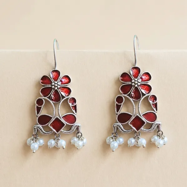 Maroon_Alloy_With_Meenakari_Work_Premium_Hook_Earrings_For_Women