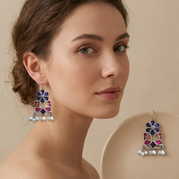 Blue_And_Pink_Alloy_With_Meenakari_Work_Premium_Hook_Earrings_For_Women