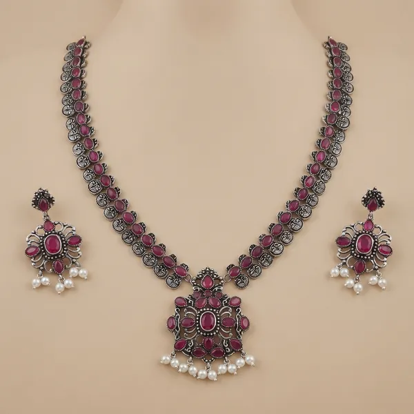 Maroon_Silver_Plated_Alloy_Premium_Necklace_For_Women