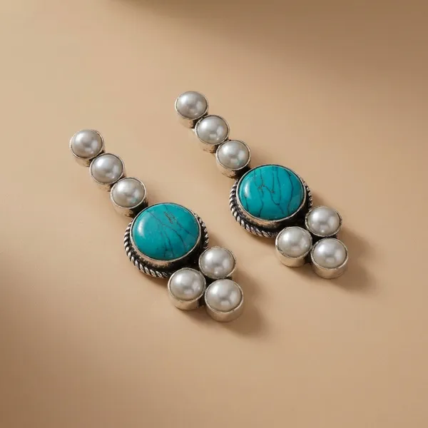 Turquoise_Alloy_With_Gold_Plating_Premium_Hook_Earrings_For_Women