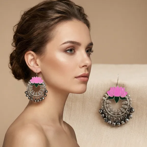 Pink_Alloy_With_Gold_Plating_Premium_Hook_Earrings_For_Women