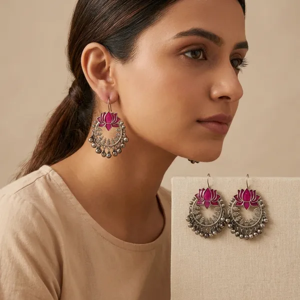 Maroon_Alloy_With_Gold_Plating_Premium_Hook_Earrings_For_Women