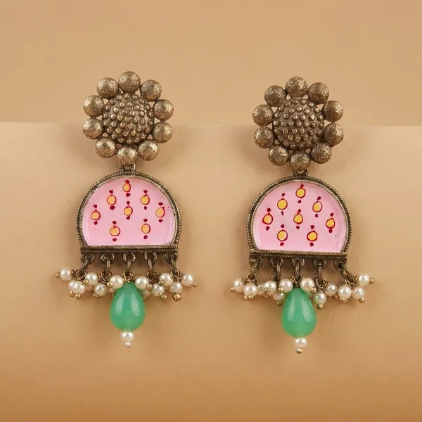 Pink_Alloy_With_Gold_Plating_Premium_Ch_And_Bali_Earrings_For_Women