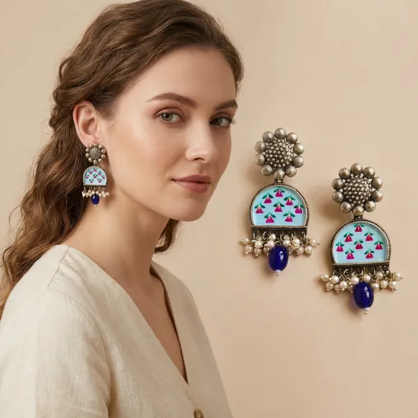 Blue_Alloy_With_Gold_Plating_Premium_Ch_And_Bali_Earrings_For_Women