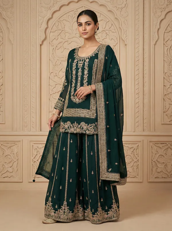 Bottle_Green_Shimmer_Suit_For_Women