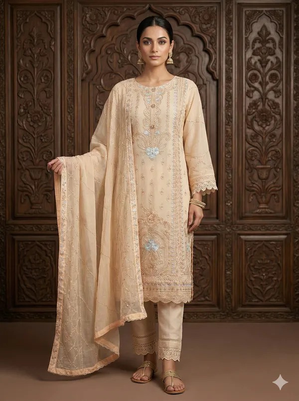Pink_And_Beige_Organza_Suit_For_Women_Pack_Of_2