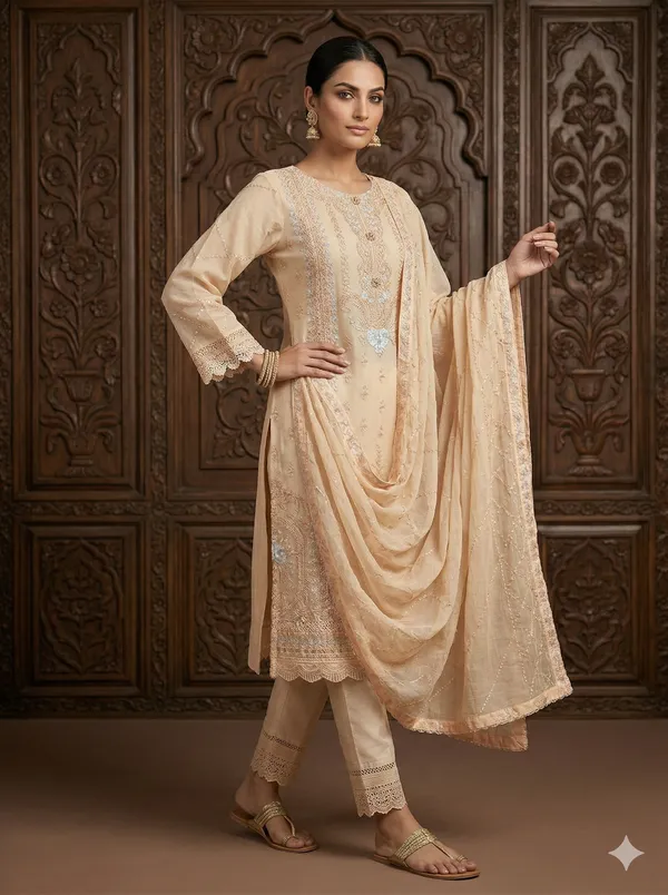 Pink_And_Beige_Organza_Suit_For_Women_Pack_Of_2