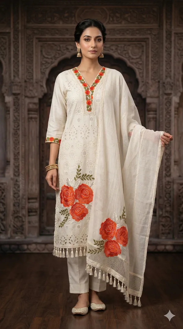 Off_White_And_Orange_Cotton_Suit_For_Women
