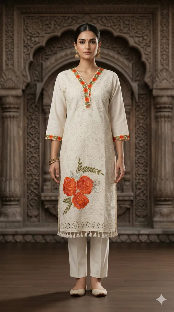 Off_White_And_Orange_Cotton_Suit_For_Women
