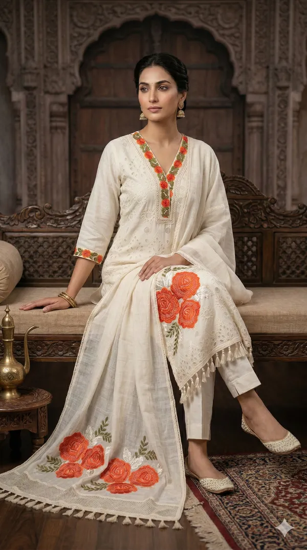 Off_White_And_Orange_Cotton_Suit_For_Women