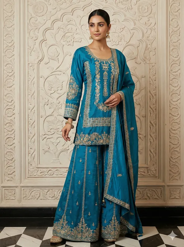 Teal_Blue_Shimmer_Suit_For_Women