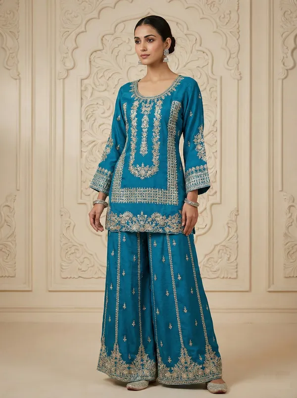 Teal_Blue_Shimmer_Suit_For_Women