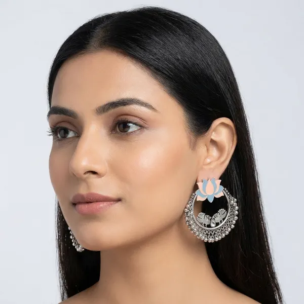 Turquoise_Peach_Silver_Plated__Alloy_Enamel_Beads_Earring_For_Women