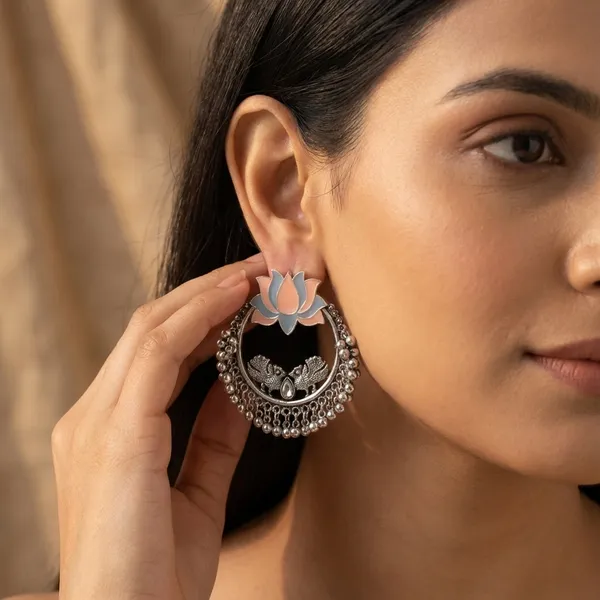 Turquoise_Peach_Silver_Plated__Alloy_Enamel_Beads_Earring_For_Women