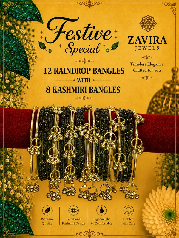 Golden_Set_of_8_Kashmiri_Ghungroo_+_12_Glass_Bangles_-_Mehndi_Color