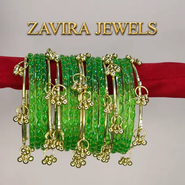 Golden_Set_of_8_Kashmiri_Ghungroo_+_12_Glass_Bangles_-_Parrot_Green_Color