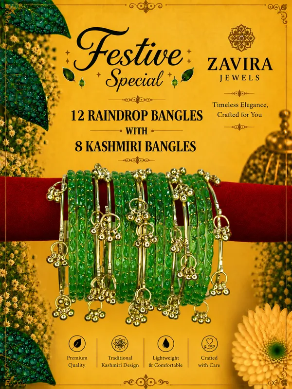 Golden_Set_of_8_Kashmiri_Ghungroo_+_12_Glass_Bangles_-_Parrot_Green_Color