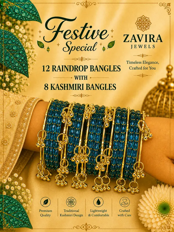 Golden_Set_of_8_Kashmiri_Ghungroo_+_12_Glass_Bangles_-_Peacock_Blue_Color