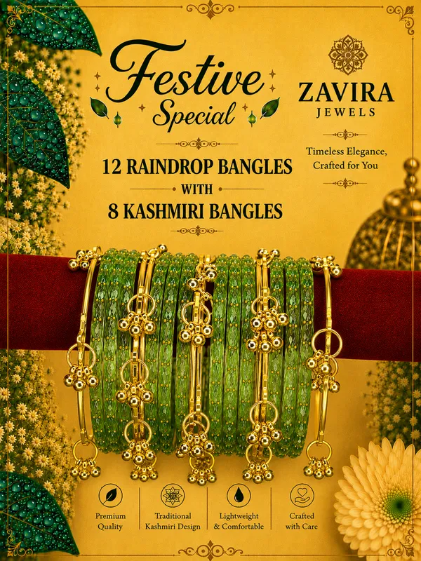 Golden_Set_of_8_Kashmiri_Ghungroo_+_12_Glass_Bangles_-_Pista_Color