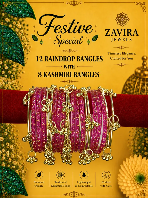 Golden_Set_of_8_Kashmiri_Ghungroo_+_12_Glass_Bangles_-_Rani_Color