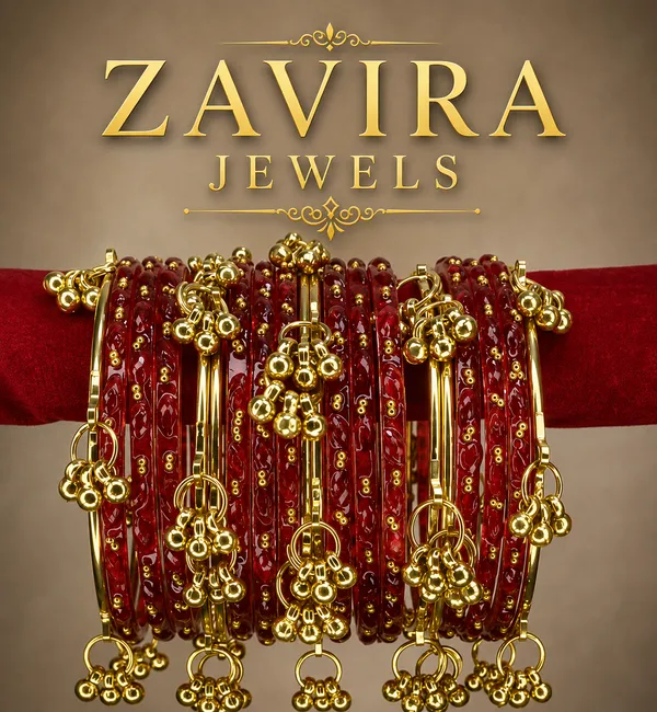 Golden_Set_of_8_Kashmiri_Ghungroo_+_12_Glass_Bangles_-_Red_Color
