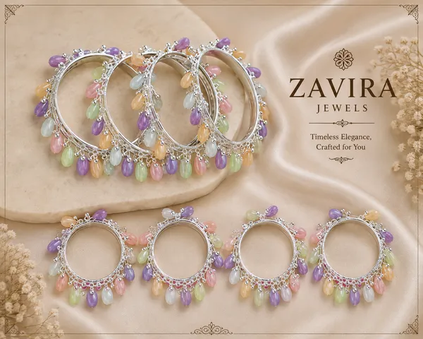 Multicolor_Bead_Shells_Silver_Kashmiri_Bangles_Set_of_4_with_Ghungroo_Studded_for_Women_&_Girls