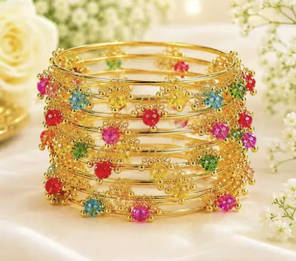 Set_Of_8_Golden_Traditional_Multicolor_Kashmiri_Latkan_Bangles