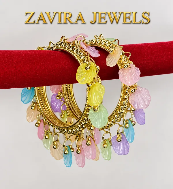 Set_of_2_Multicolor_Bead_Shells_Golden_Kashmiri_Bangles_with_Ghungroo_Studded_for_Women_&_Girls