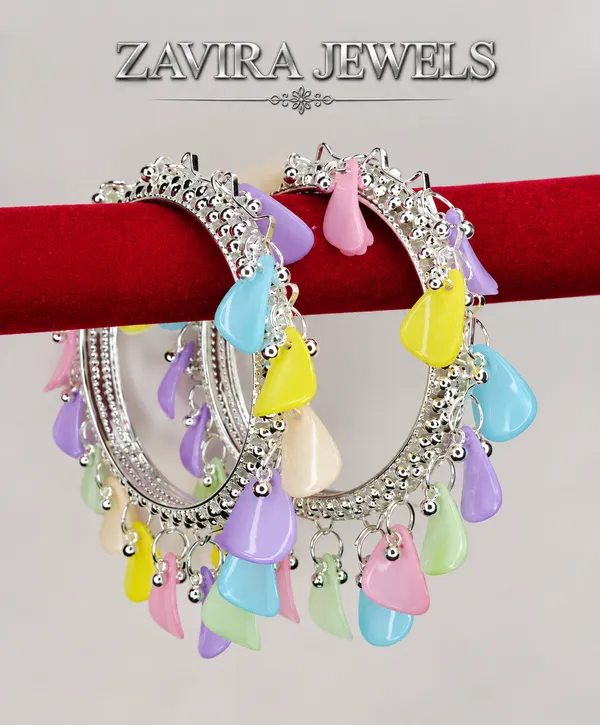Set_of_2_Multicolor_Bead_Shells_Silver_Kashmiri_Bangles_with_Ghungroo_Studded_for_Women_&_Girls