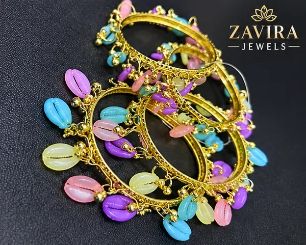 Set_of_4_Multicolor_Bead_Shells_Golden_Kashmiri_Bangles_with_Ghungroo_Studded_for_Women_&_Girls