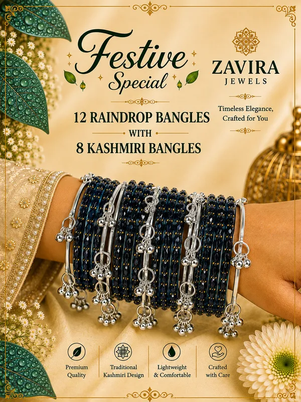 Silver_Set_of_8_Kashmiri_Ghungroo_+_12_Glass_Bangles_-_Dark_Firozi_Color