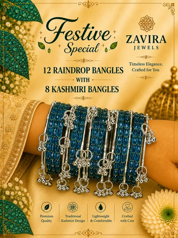 Silver_Set_of_8_Kashmiri_Ghungroo_+_12_Glass_Bangles_-_Peacock_Blue_Color