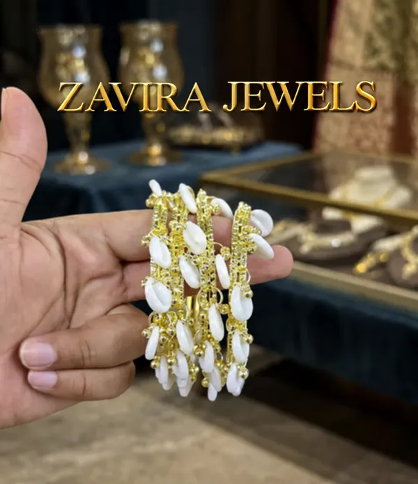 White_Bead_Shells_Golden_Kashmiri_Bangles_Set_of_4_with_Ghungroo_Studded_for_Women_&_Girls