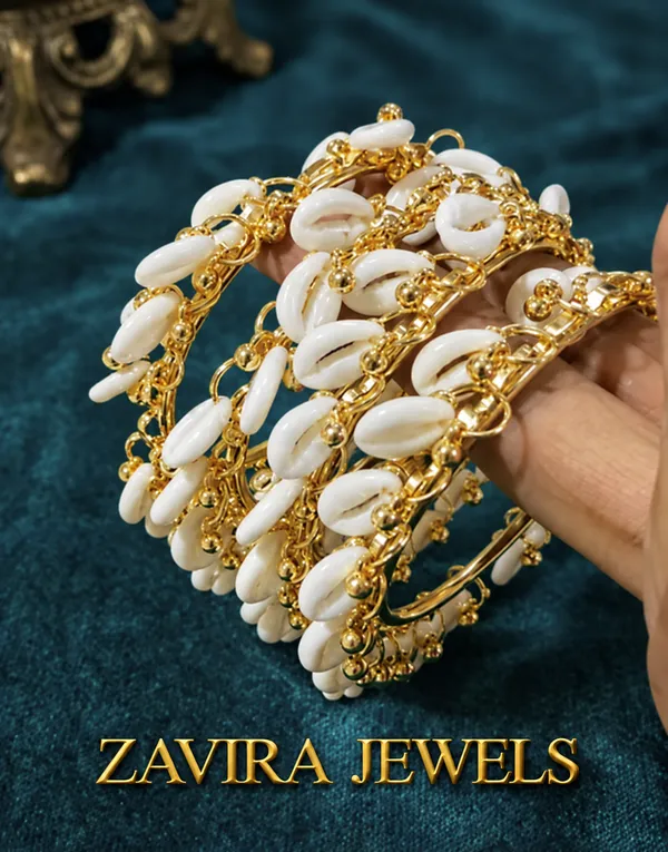 White_Bead_Shells_Golden_Kashmiri_Bangles_Set_of_4_with_Ghungroo_Studded_for_Women_&_Girls