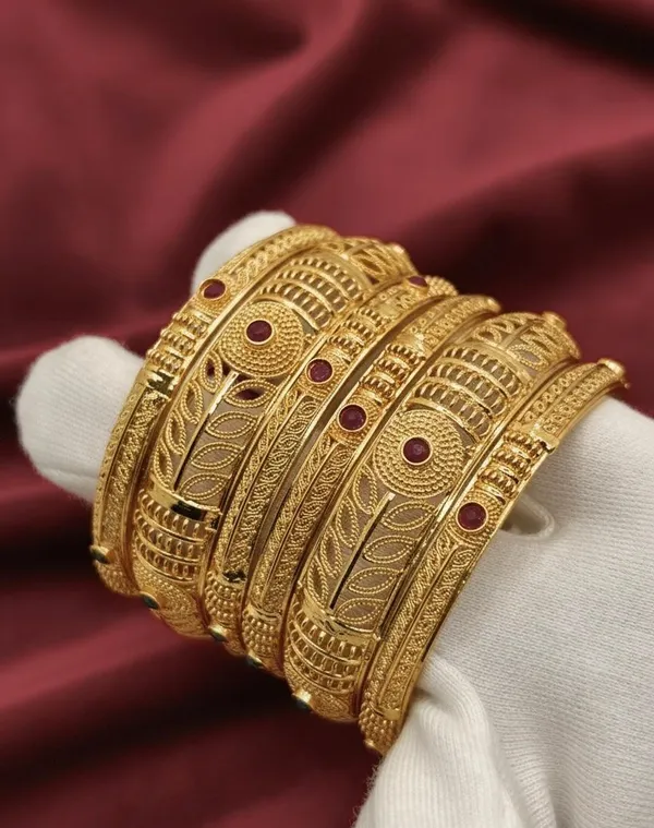 Golden_Traditional_Designer_Bangles_Set_With_Stone_Embellishments_Set_Of_6_For_Women