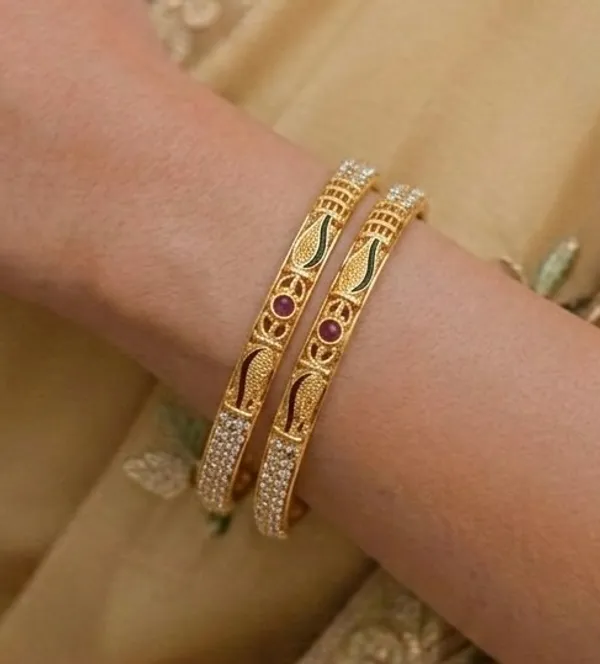 Gold-Plated_Bangles_with_Ruby_Accents_and_Intricate_Detailing