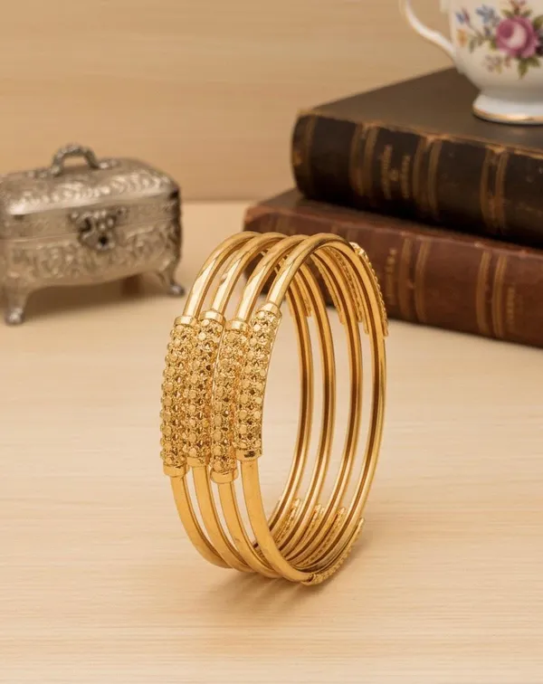 Golden_Textured_Bangle_Set_Traditional_Design_With_Ornate_Centerpiece_For_Women