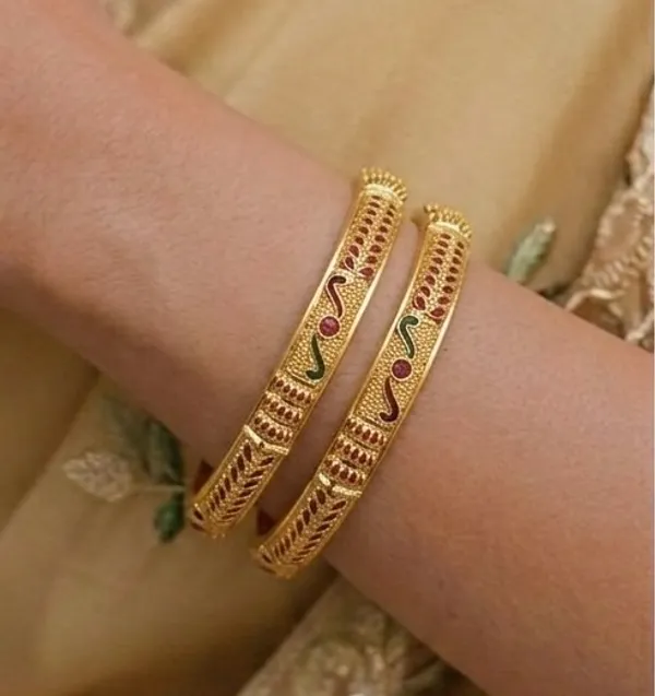 Gold-Toned_Peacock_Design_Meenakari_Bangles_with_Red_Enamel_(Set_of_2)