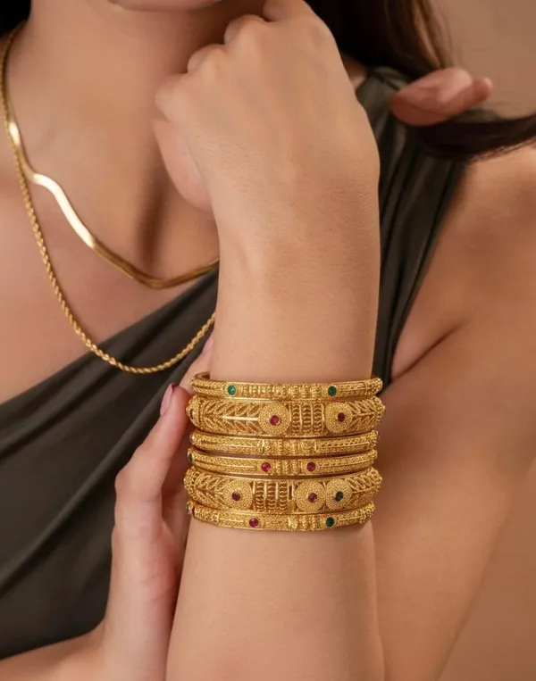 Golden_Traditional_Designer_Bangles_Set_With_Stone_Embellishments_Set_Of_6_For_Women