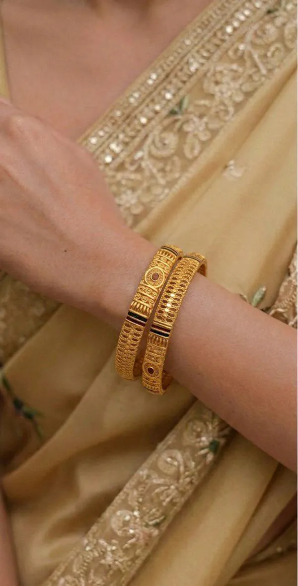 Golden_Traditional_Bangles_With_Enamel_Work_Set_Of_2_For_Women