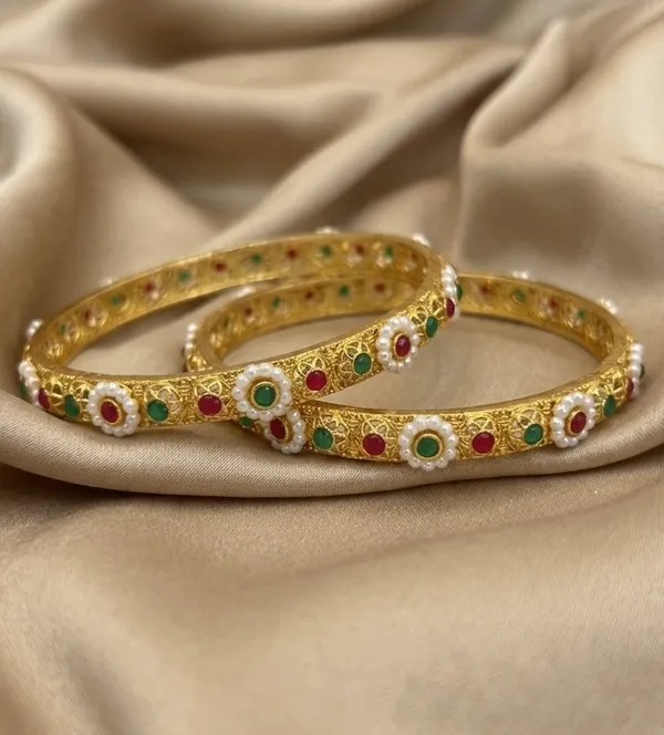 Gold-Plated_Antique_Bangles_with_Ruby_and_Emerald_Stones_(Set_of_2)