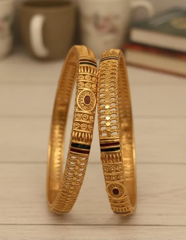 Golden_Traditional_Bangles_With_Enamel_Work_Set_Of_2_For_Women