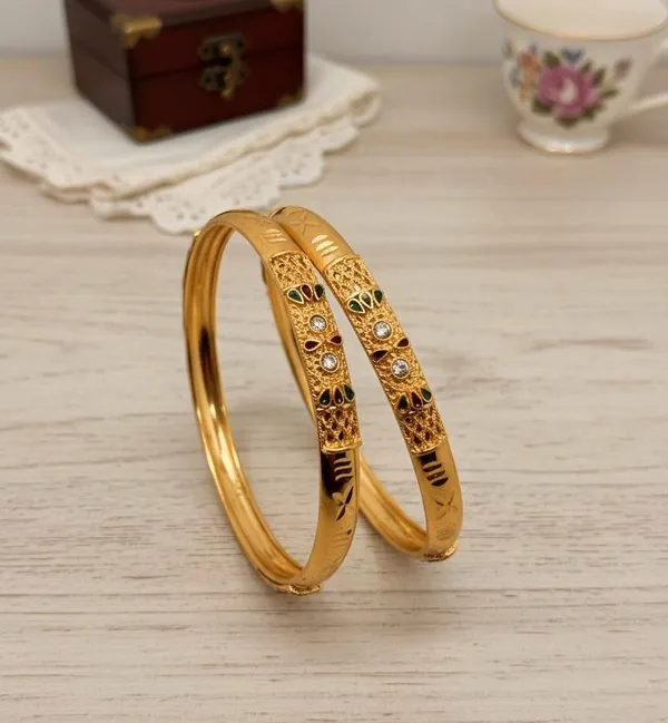 Golden_Traditional_Carved_Bangles_Set_Of_2_For_Women