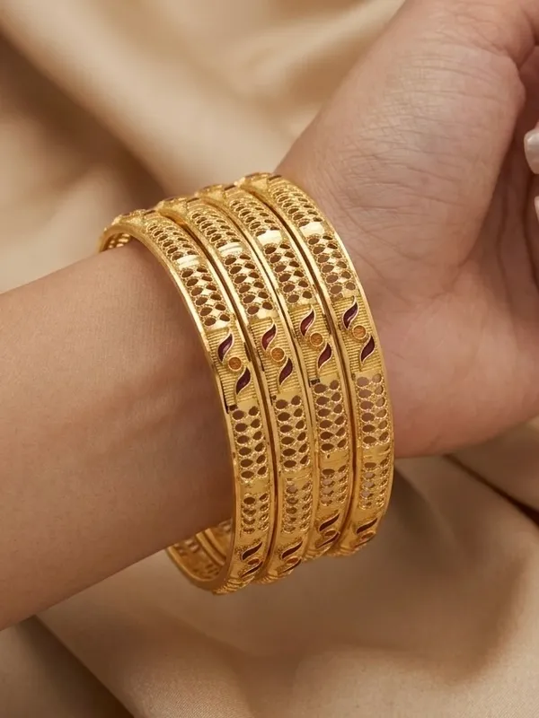 Gold-Plated_Ruby_and_Diamond_Studded_Designer_Bangles_(Set_of_2)