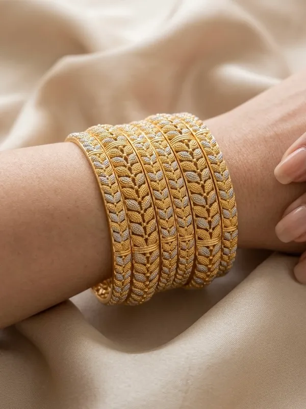 Golden_Traditional_Designer_Bangle_With_Floral_Motif_Set_of_2_For_Women