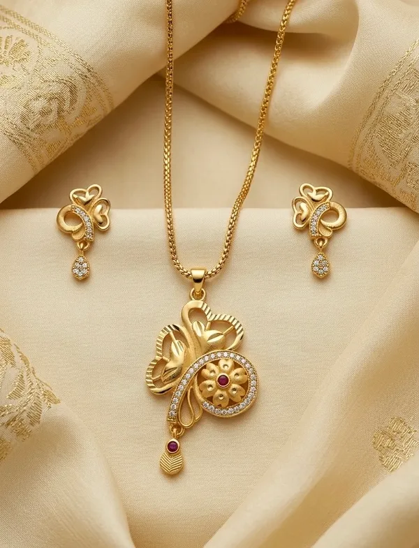 M_MICRO__GOLD_Plated_Fancy_Pendant_Set_with_Earrings__FOR_DAILY_WEAR